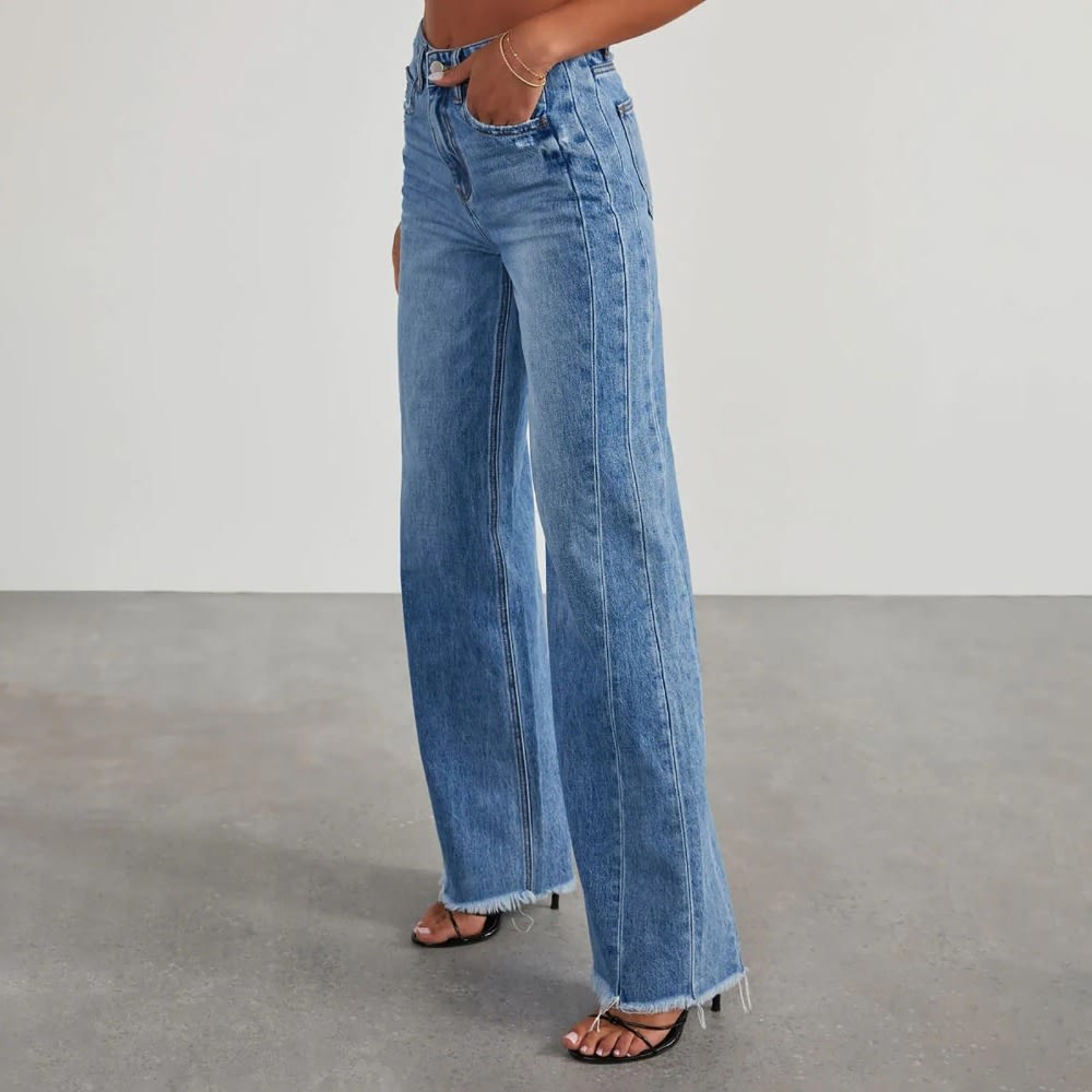 2024 New High Waisted Y2k Straight Denim Pants for Women, Korean Fashion Wide Leg Trousers